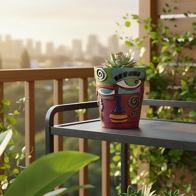 Colorful Face Planters Pots Head with Drainage Resin Large Decorative Plant Pots, Unique Planters for Indoor Plants and Outdoor Patio Flower Pot Funny Garden Succulents Pot