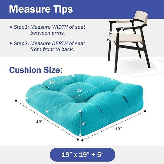 IPYNBAP Outdoor Chair Cushions Set of 4, Patio Chair Cushions with Ties, 19x19+5” Tufted Outdoor Seat Cushions, Waterproof Patio Furniture Cushions, Outdoor Dining Chair Pads, Teal