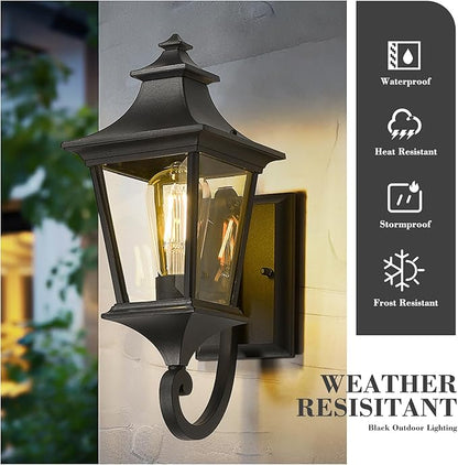 Emliviar 2 Pack Outdoor Sconces Wall Lighting, 15 Inch Modern Outdoor Wall Light with Clear Glass, Black Finish, XE292UB-2PK BK