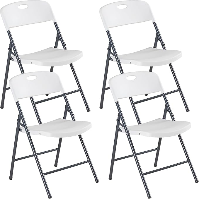 DUMOS 4 Pack Folding Chairs Heavy Duty - Plastic Stackable Portable Dining Chairs Set, Wedding, Party, Patio, Garden, for Indoor Outdoor, for Home and Office, Conference, White