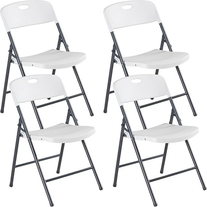 DUMOS 4 Pack Folding Chairs Heavy Duty - Plastic Stackable Portable Dining Chairs Set, Wedding, Party, Patio, Garden, for Indoor Outdoor, for Home and Office, Conference, White