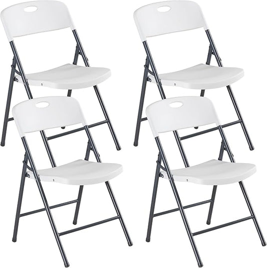 DUMOS 4 Pack Folding Chairs Heavy Duty - Plastic Stackable Portable Dining Chairs Set, Wedding, Party, Patio, Garden, for Indoor Outdoor, for Home and Office, Conference, White