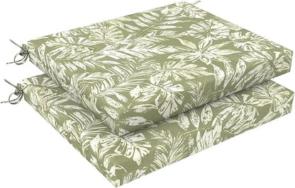 LVTXIII Outdoor Seat Cushions Seasonal Replacement Chair Cushions, Patio Chair Pads with Ties for Dining Chairs and Garden Furniture, Square Back, 18.5"x16"x2", 2 Pack, Tropical Leaf Green