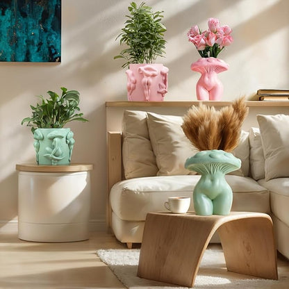 GUGUGO Unique Mushroom Lady Body Plant Pots, Cute Quirky Indoor Planters, Boho Funky Eclectic Home Decor, Mushroom Lady Butt Flower Pots, Succulent Planter, Modern Aesthetic for Decorating, Pink