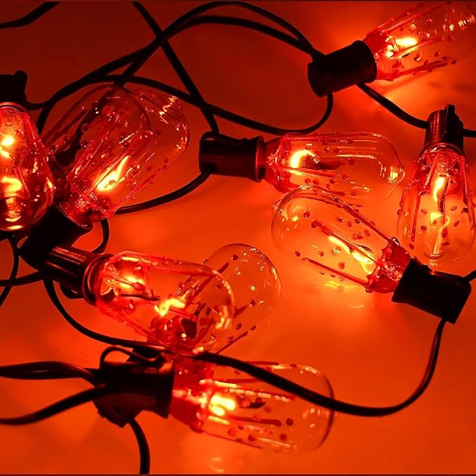 GOOTHY 10 Pack Halloween Flicker Flame Replacement Bulbs, ST40 Bloody Drop Bulbs with Red Flickering Flame for Outdoor String Lights, Party Haunted House, 1W E17 Intermediate Base Bulb