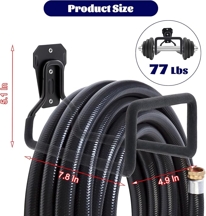 4 Pack Garden Hose Holder, Hose Reel Heavy Duty Hose Hanger, Wall Mounted Water Hose Holder Outdoor/Indoor Metal Durable Hose Hooks Ideal for Water Hose Storage Garden Yard Hold Max 308 Lbs- Black