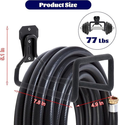 4 Pack Garden Hose Holder, Hose Reel Heavy Duty Hose Hanger, Wall Mounted Water Hose Holder Outdoor/Indoor Metal Durable Hose Hooks Ideal for Water Hose Storage Garden Yard Hold Max 308 Lbs- Black