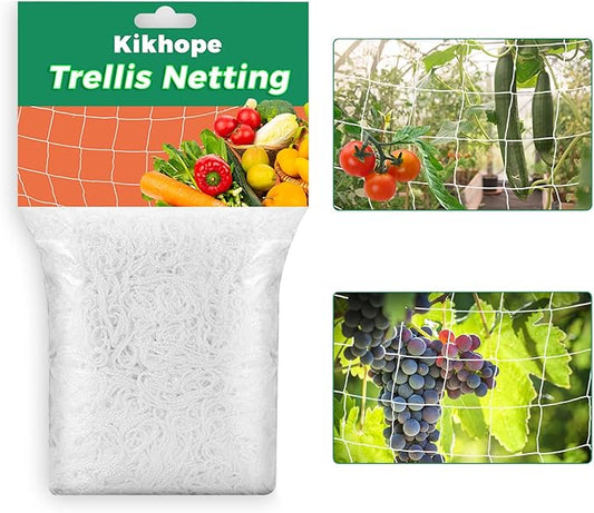 Kikhope 5x30ft Plant Trellis Netting, Heavy-Duty Polyester Grow Net, Garden Trellis Netting with Square Mesh for Climbing Plants, Vegetables, Fruits, and Flowers