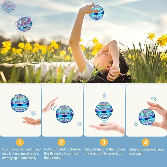 Flying Orb Ball Toy, Hover Hand Mini Drone Cosmic Globe, Fly Spinners for Kids Adults Indoor Outdoor Toys, Cool LED Lights Toys for 6 7 8 9 10+ Years Old Boys Girls Gift Blue