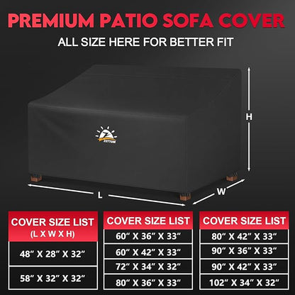 Zettum Patio Sofa Cover 90 Inch - 600D Outdoor Couch Cover Furniture Cover Waterproof & Heavy Duty, Large 3-Seater Bench Cover for Outside Sofa, Loveseat, Couch, Glider and Bench - 90 x 42 x 33 Inch
