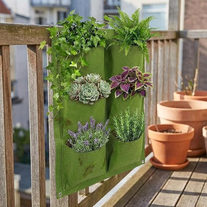 WFIST Vertical Hanging Planter Bag, Breathable Felt Wall Garden Planter with Metal Grommets, Indoor/Outdoor Space-Saving Herb & Flower Growing Pouch (6-Pocket)