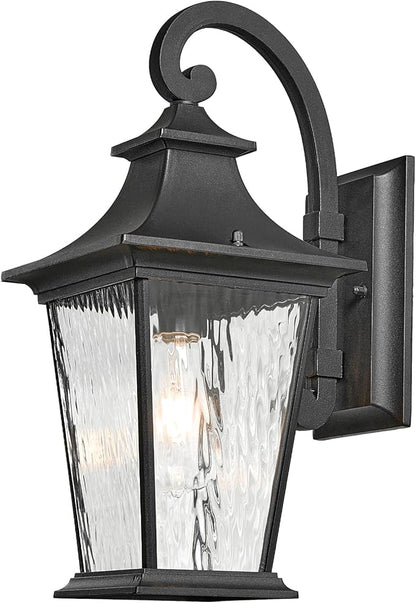 Outdoor Porch Light Waterproof Outdoor Wall Sconce Light with Water Ripple Glass Black Outdoor Light Fixtures Wall Mount 18 Inch Height E26 Socket
