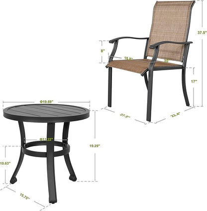 NUU GARDEN 3 Piece Outdoor Bistro Set, 2 Patio Chairs and 20" Round Bistro Table, Textilene Fabric, Powder-Coated Iron Frame, for Patio, Deck, Garden, Backyard, Black and Brown