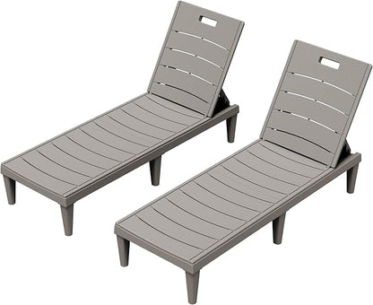 Greesum Outdoor Chaise Lounge Chairs Set of 2 with 5-Position Adjustable Backrest, Waterproof PP Sun Loungers for Garden Pool Beach Patio Deck Sunbathing, Light Coffee