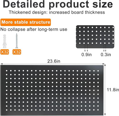 4 Pack Metal Pegboard Panels 24" x 12" Black Heavy Duty Steel Pegboard Wall Organizer, Garage Utility Tools Pegboard Storage System for Workbench, Shop, Shed Modular Peg Board Organizer Board Kit