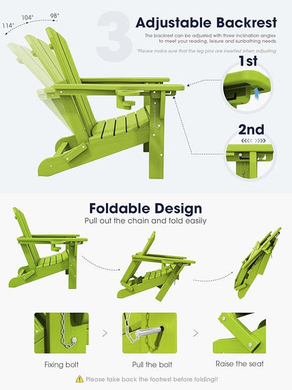 KINGYES Folding Adjustable Adirondack Chair with Ottoman Set of 4, Apple