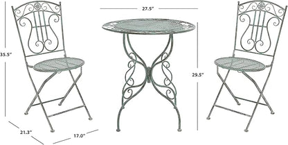 SAFAVIEH Outdoor Collection Semly Victorian Antique Dark Green Wrought Iron 3-Piece Bistro Set