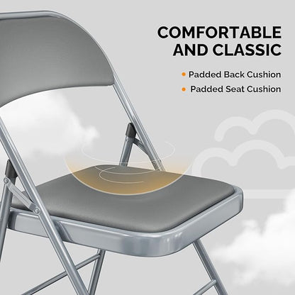 VINGLI 8 Pack Folding Chairs with Padded Seats, Metal Frame with Pu Leather Seat & Back, Capacity 350 lbs, Gray