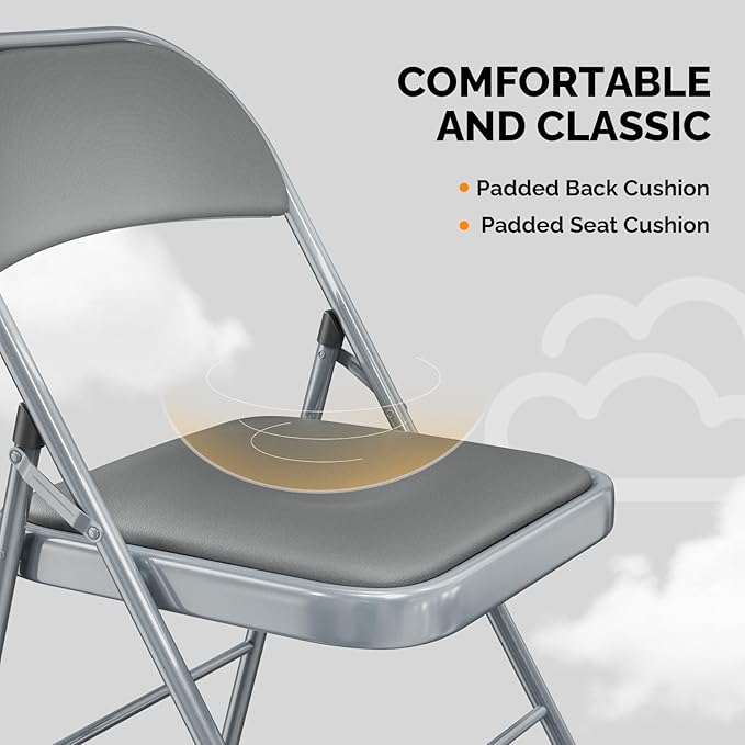 VINGLI 20 Pack Folding Chairs with Padded Seats, Metal Frame with Pu Leather Seat & Back, Capacity 350 lbs, Gray