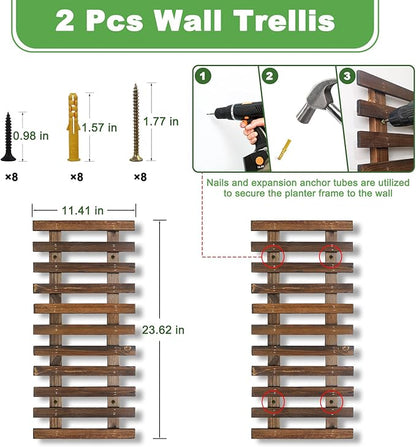 2 Pcs Wall Planters - 11.4"W x 23.62"H Wooden Wall Planters for Indoor Outdoor Plants,Hanging Wood Wall Trellis,Wall Mounted Plant Holder for Orchids,Succulent,Air Plants,Hanging Pots Display