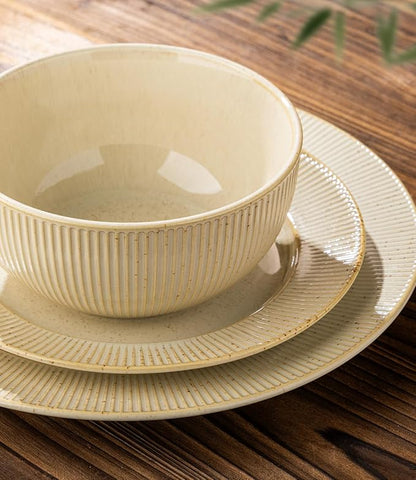 TheTerra Ceramic Dinnerware Set for 4, 12-Piece Plates and Bowls Set | Lightweight Porcelain Dish Set, Scratch Resistant, Oven & Microwave & Dishwasher Safe, Cream Latte