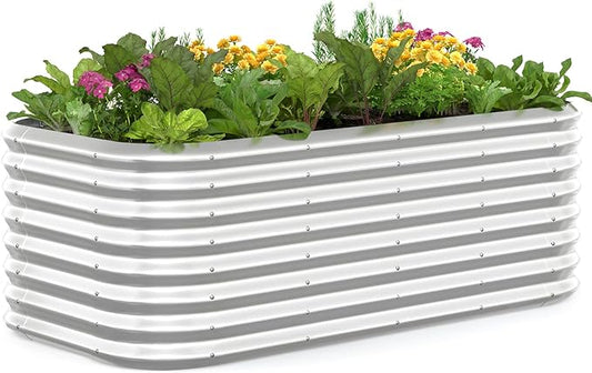Quictent Raised Garden Bed Kit Oval Galvanized Metal Planter Box Tall for Vegetables Outdoor Backyard, Strengthened by Crossbar, Silver 6x3x2 ft