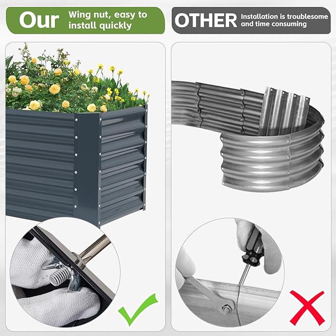 4x2x1.86ft (2 Pack) Raised Garden Bed - Galvanized Deep Root Planter Boxes Outdoor with Wing Nuts and Safety Edges for Gardening Vegetables, Flowers, Herbs, Succulents - Gray