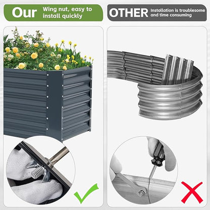 4x2x1.86ft (2 Pack) Raised Garden Bed - Galvanized Deep Root Planter Boxes Outdoor with Wing Nuts and Safety Edges for Gardening Vegetables, Flowers, Herbs, Succulents - Gray