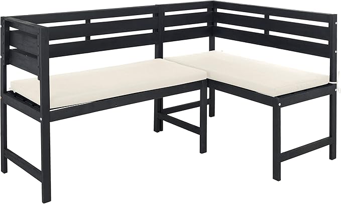 SAFAVIEH PAT6754A Collection Wilton Teak and Navy Balcony Corner Lounge Outdoor Set
