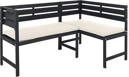 SAFAVIEH PAT6754A Collection Wilton Teak and Navy Balcony Corner Lounge Outdoor Set