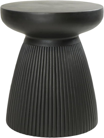 Christopher Knight Home Round Side Table, Outdoor Concrete End Table, Vertical Texture Accent Table, Decorative Side Table, Stylish End Table for Patio Balcony Beach Pool Side, Matte Black