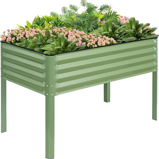 G GOOD GAIN Elevated Raised Garden Bed 2' x 4'- Galvanized Metal Planter Boxes with Legs & Drainage Holes, Outdoor Raised Bed for Backyard/Patio/Balcony for Vegetables, Flowers, Herbs, Green