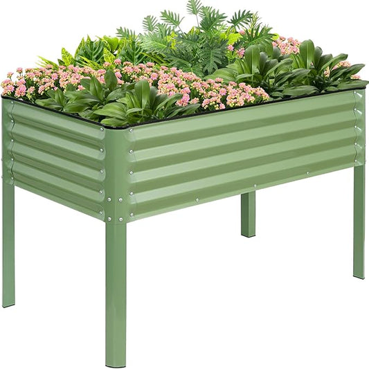 G GOOD GAIN Elevated Raised Garden Bed 2' x 4'- Galvanized Metal Planter Boxes with Legs & Drainage Holes, Outdoor Raised Bed for Backyard/Patio/Balcony for Vegetables, Flowers, Herbs, Green