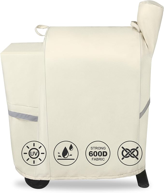 Grill Cover for Traeger Pro 22 & 575 Series - 600D Heavy Duty Waterproof Fade Resistant Traeger Pro 22 Cover with Elastic Drawstrings, Premium BBQ Cover for Z Grills 550B and More, Beige