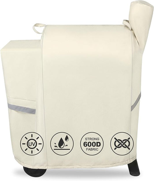 Grill Cover for Traeger Pro 22 & 575 Series - 600D Heavy Duty Waterproof Fade Resistant Traeger Pro 22 Cover with Elastic Drawstrings, Premium BBQ Cover for Z Grills 550B and More, Beige