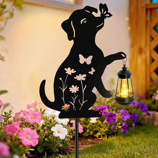 Dog Outdoor Solar Lantern Waterproof, Birthday Gifts for Christmas Women Mom, Solar Hanging Lights Dog Metal Figurine Garden Decor Patio Yard Pathway Backyard Ornaments
