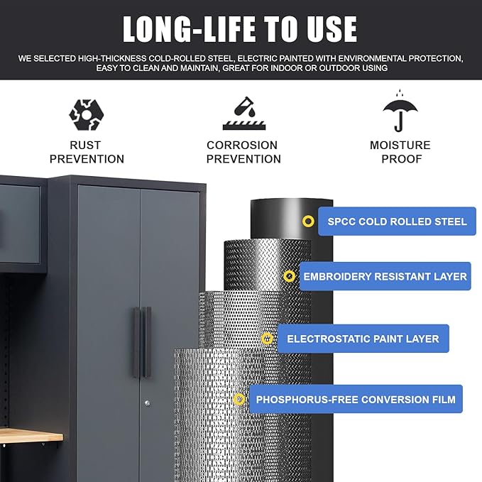 Garage Storage Cabinet System Corner Workshop Set 15-Pcs Garage Cabinets and Storage System for Tool Organization