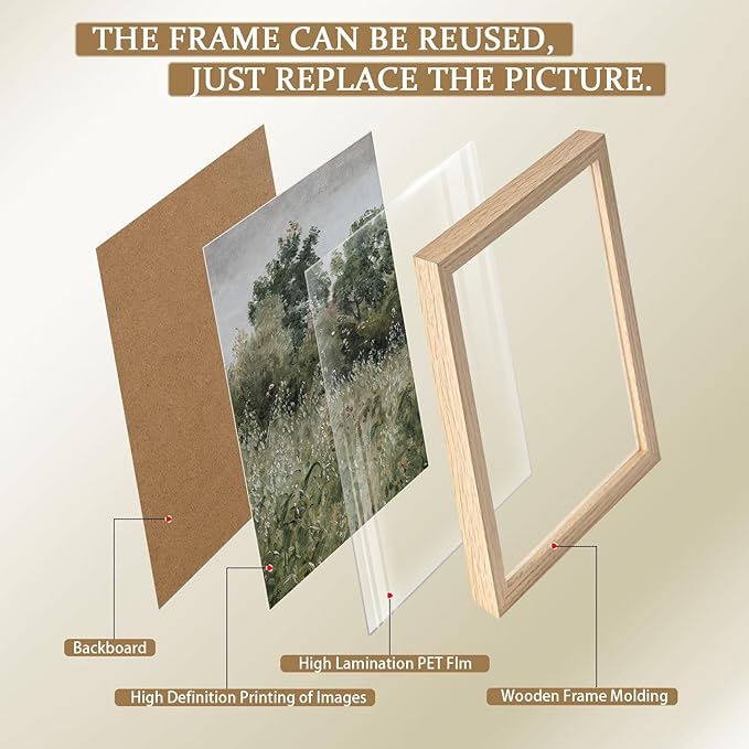 Framed Vintage Canvas Wall Art Nature Scenery Tranquil Outdoor Greenery Poster Picture Countryside Painting Natural Landscape Modern Home Print Living Room Gallery Ready to Hang 16x24 inches x2