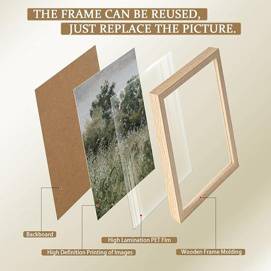 Framed Vintage Canvas Wall Art Nature Scenery Tranquil Outdoor Greenery Poster Picture Countryside Painting Natural Landscape Modern Home Print Living Room Gallery Ready to Hang 12x16 inches x2