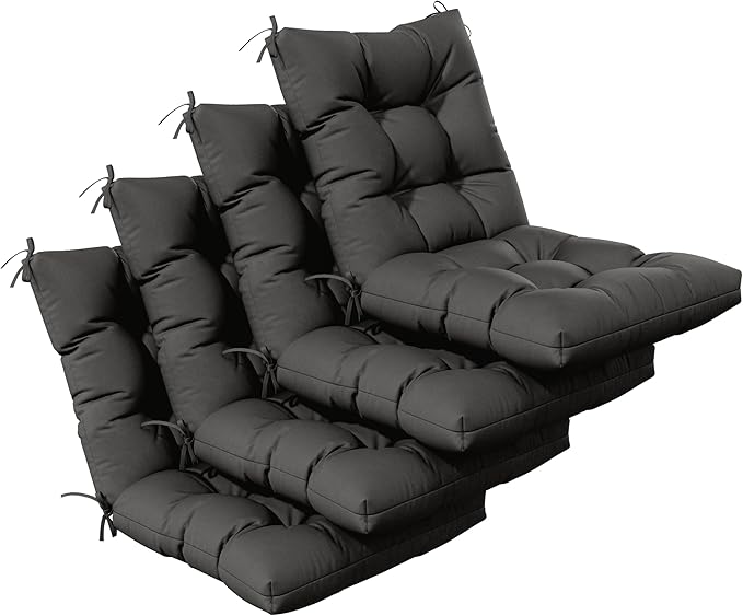 Patio Seat&Back Chair Cushions for Outdoor Furniture，Comfortable Cushions for Rocking/Dining/Lawn Chair-Set of 4 (Black, 4pcs (1package))