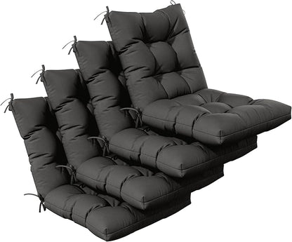 Patio Seat&Back Chair Cushions for Outdoor Furniture，Comfortable Cushions for Rocking/Dining/Lawn Chair-Set of 4 (Black, 4pcs (1package))