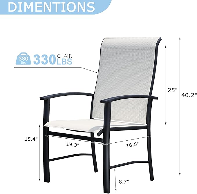 Patio Dining Chairs Set of 2, Outdoor Dining Chairs with High Back, Metal Outdoor Chair Set with Comfort and Durability, Patio Chair for Deck Lawn Kitchen Garden Backyard, Oyster Beige