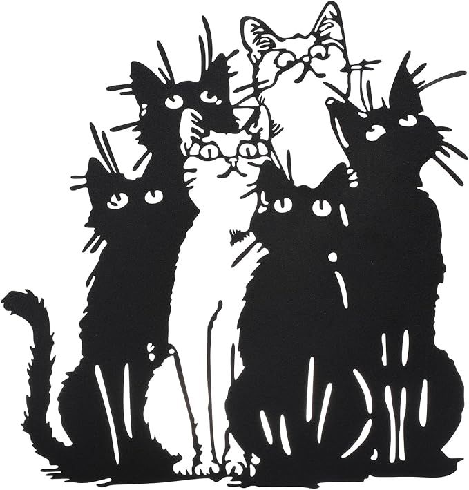 Tandefio Cat Metal Wall Art Black Cat Silhouette Wall Decor 11.42 x11.82 Metal Hanging Sign Christmas Kitten Lovers Gift for Home Indoor Outdoor Garden Office Room Decor