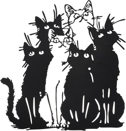 Tandefio Cat Metal Wall Art Black Cat Silhouette Wall Decor 11.42 x11.82 Metal Hanging Sign Christmas Kitten Lovers Gift for Home Indoor Outdoor Garden Office Room Decor