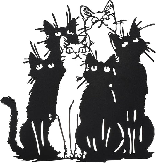 Tandefio Cat Metal Wall Art Black Cat Silhouette Wall Decor 11.42 x11.82 Metal Hanging Sign Christmas Kitten Lovers Gift for Home Indoor Outdoor Garden Office Room Decor