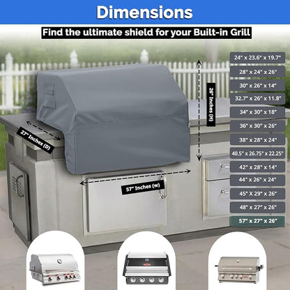 Covers & All Built-in Grill Cover for Outdoor Grill – Heavy Duty 12 oz Waterproof Built-in BBQ Grill Cover, PVC-Coated Polyester with Elastic Hem for Snug Fit (57 x 27 x 26 inches, Grey)