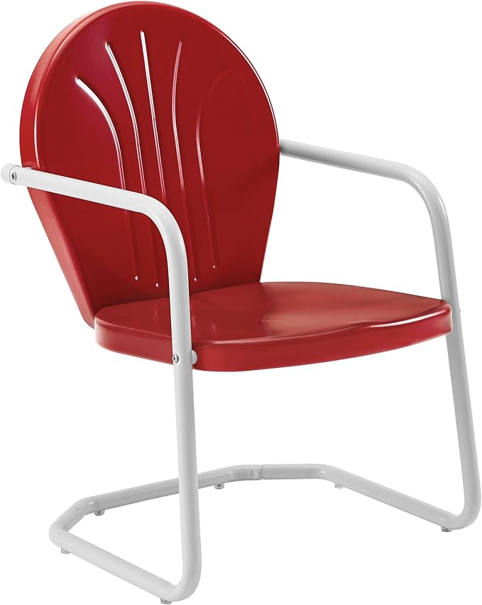Crosley Furniture Griffith 3-Piece Outdoor Chair and Side Table Set, Retro Metal Bistro Patio Sets for Porch, Red
