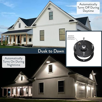 Steel Lighting Co. | Dusk to Dawn | Hawthorne Barn Light | Outdoor Wall Mounted | 8 in Dome | 11 inch Gooseneck| Small Farmhouse Light Made in America | Hunter Green/Brass