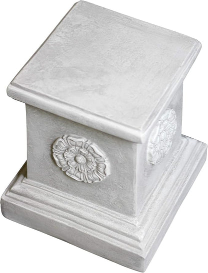Design Toscano English Rosette Indoor/Outdoor Sculptural Garden Plinth Base Statue Riser, Large 13 Inch Tall, Cast Stone Resin, Antique Stone Finish