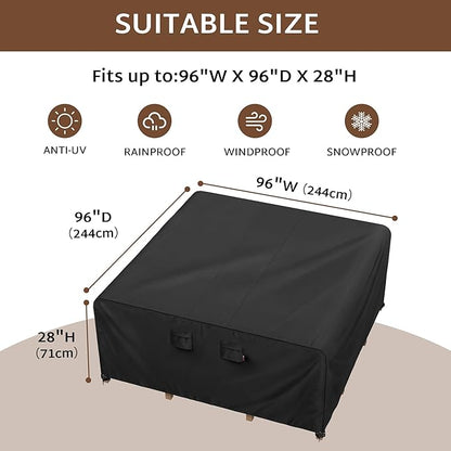 iBirdie Outdoor Patio Furniture Set Covers 96 x 96 inch Waterproof Weatherproof Square Cover, Heavy Duty 600D for Outside Dining Table and Chairs fit 8 x 8 ft, 95 x 95, 94 x 93 inch